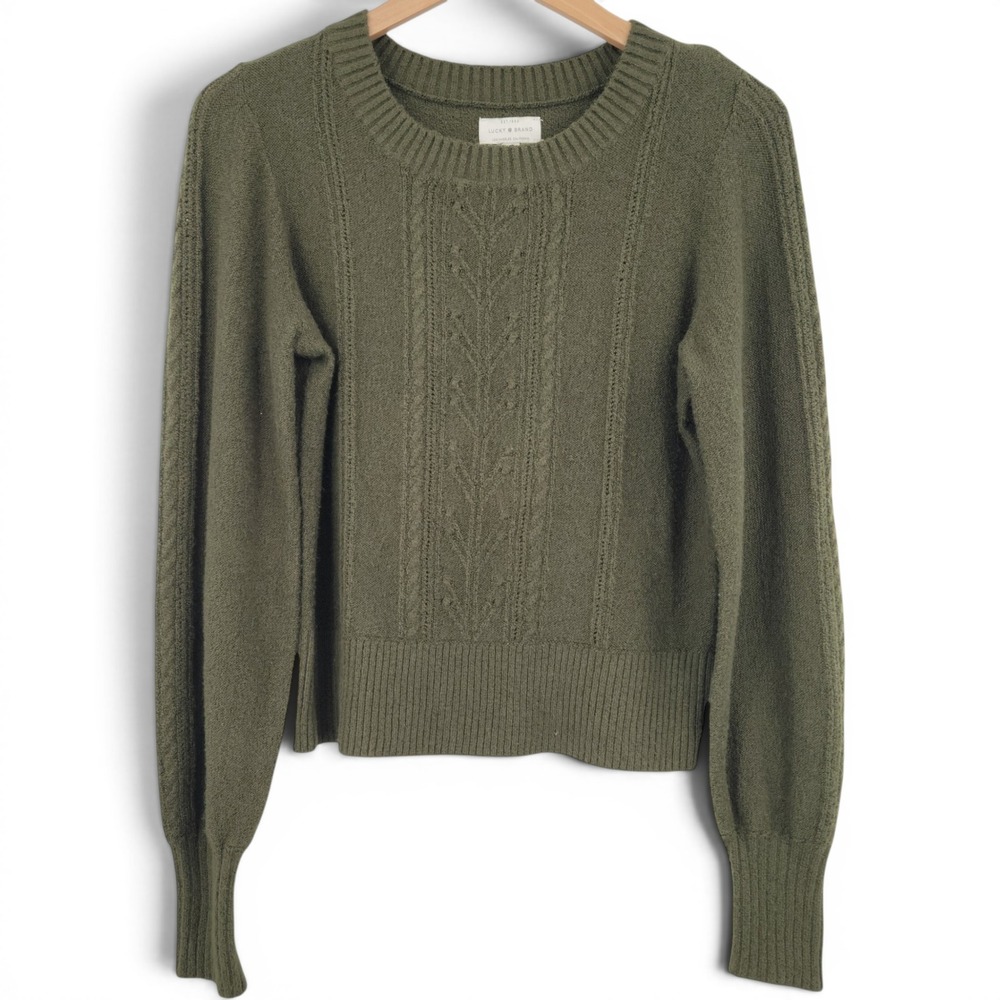 Olive Green Cable Knit Sweater Women Small Boho Earthy Goblincore Forrest Fairy
